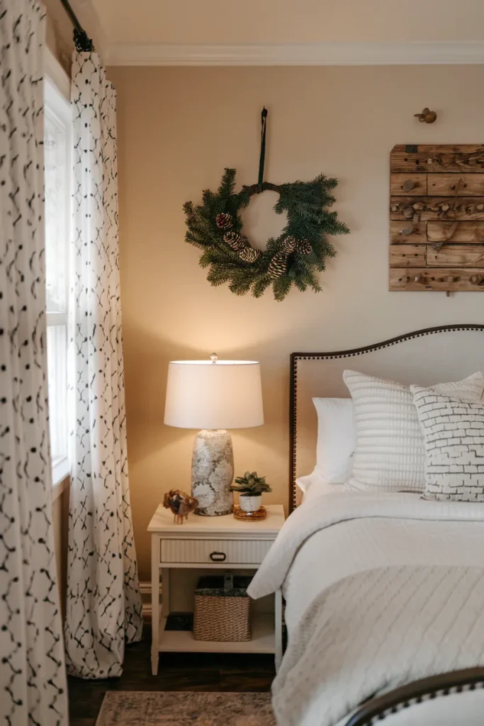10 Christmas Bedroom Decor Ideas for Small Rooms To Maximize Space and Festive Style 3 a small wreath on the bedroom