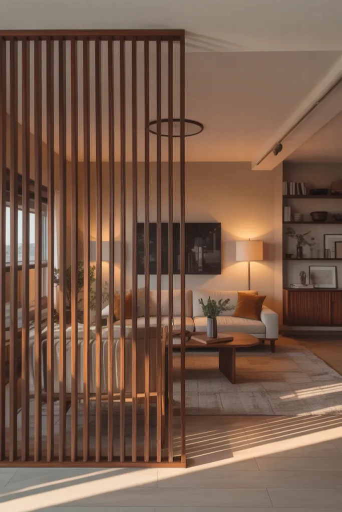 Artful Partition with Slatted Wood