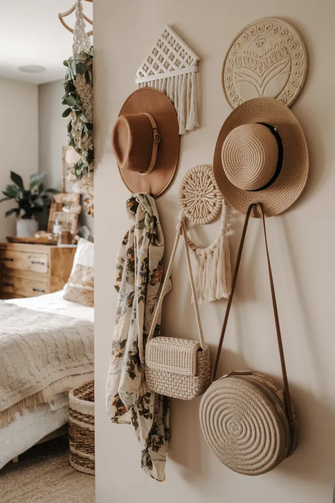 Boho-Inspired Wall Hooks with Hanging Decor