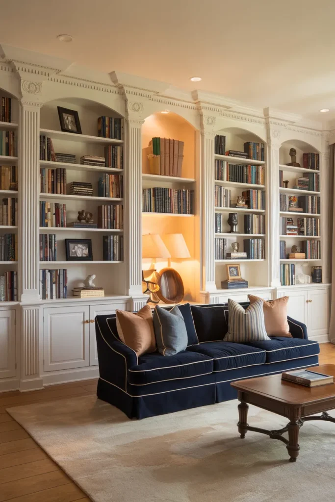 Built-In Bookcases for a Library Feel