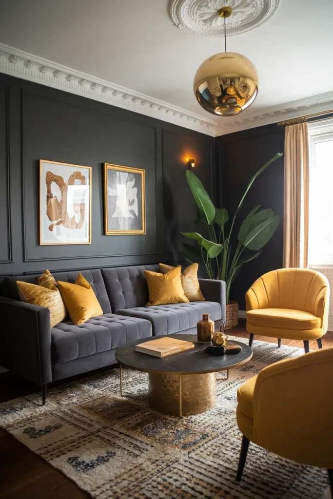 Charcoal Gray and Mustard Gold