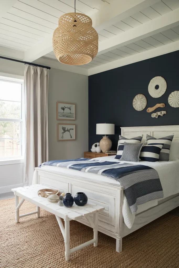 20 Navy Blue and Grey Modern Bedroom Decor Ideas That Feel Timeless & Cozy 13 Cozy Coastal Navy and Grey Retreat