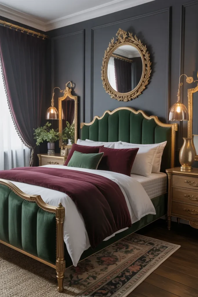 25 Bohemian Dark Cottagecore Bedroom Ideas for the Ultimate Moody Aesthetic 26 Dark Velvet Haven