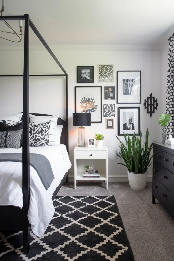 20 Black, White, and Grey Bedroom Ideas That Feel Cozy Yet Luxurious 15 Eclectic Mix with Black and White Patterns