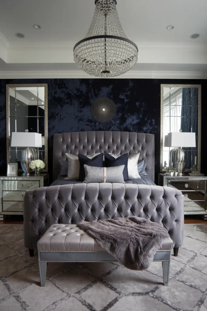 20 Navy Blue and Grey Modern Bedroom Decor Ideas That Feel Timeless & Cozy 15 Elegant Navy and Grey Glamour