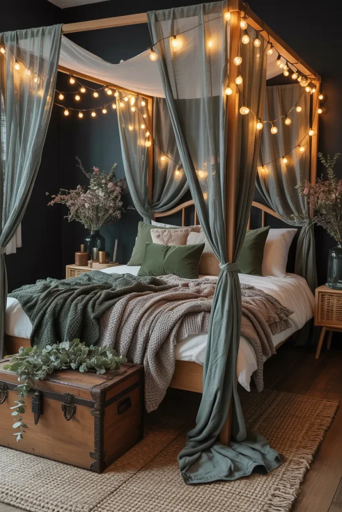 25 Bohemian Dark Cottagecore Bedroom Ideas for the Ultimate Moody Aesthetic 2 Enchanted Forest Canopy