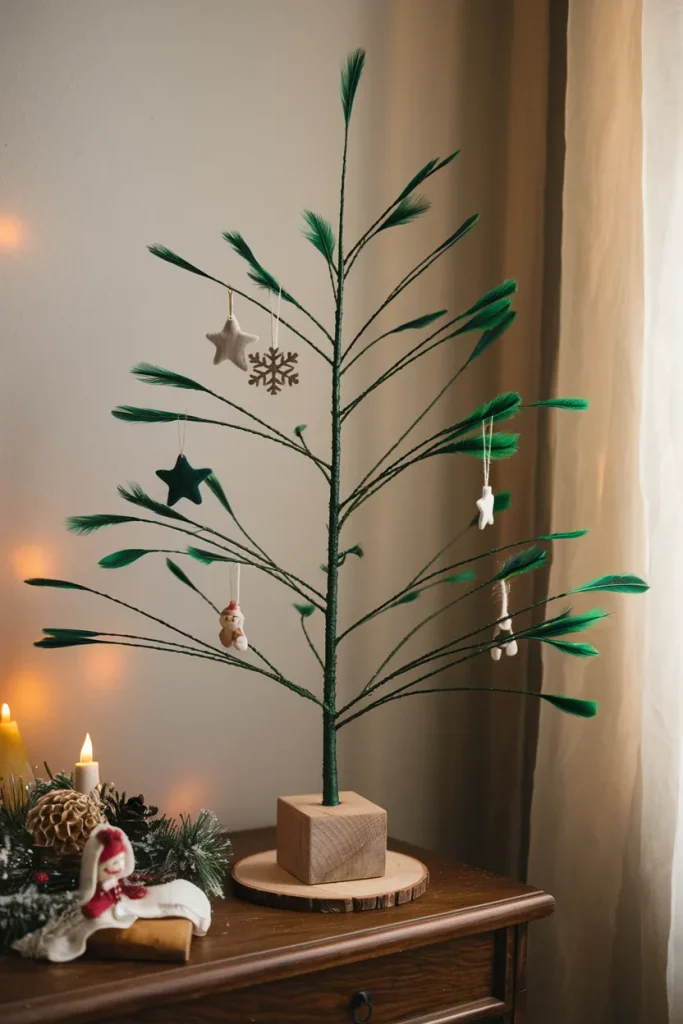 Feather Tree with Handmade Ornaments