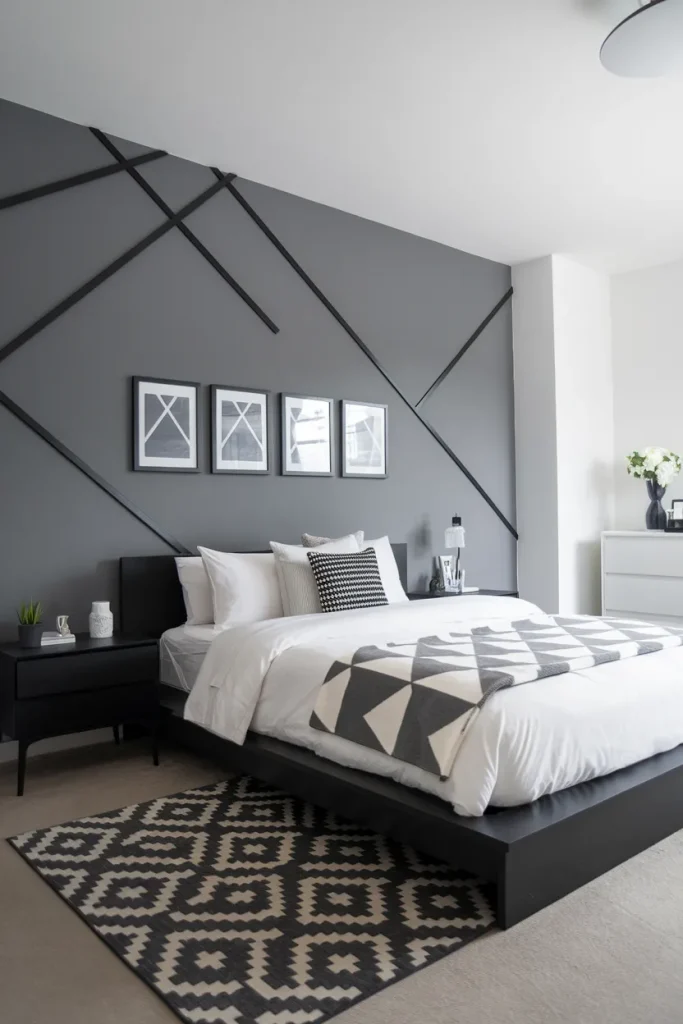 20 Black, White, and Grey Bedroom Ideas That Feel Cozy Yet Luxurious 19 Geometric Patterns with Black and Grey