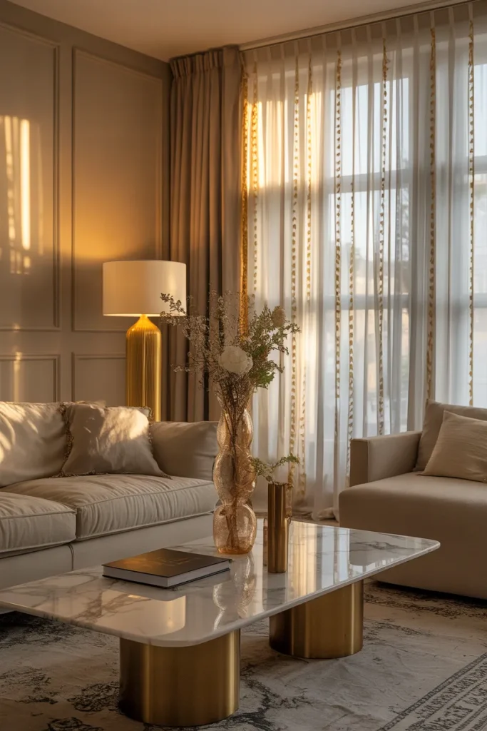 15 Sheer Curtains Living Room Ideas That Feel Effortlessly Elegant 13 Gold Accents