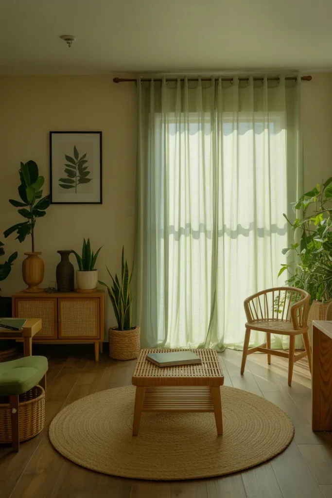 15 Sheer Curtains Living Room Ideas That Feel Effortlessly Elegant 16 Green-Tinted Sheers