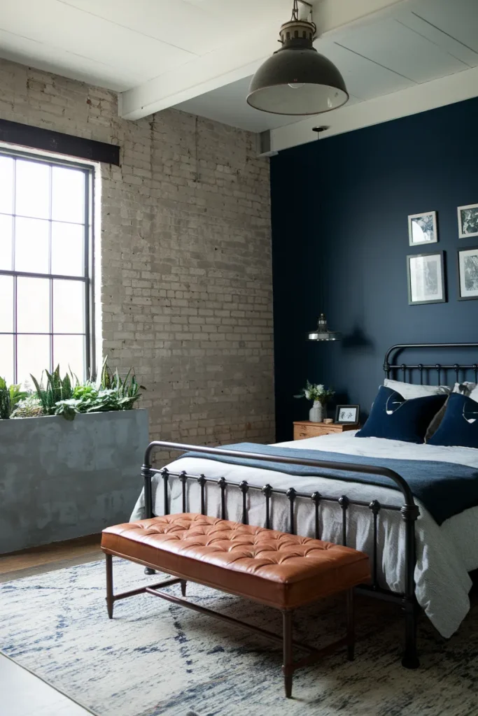20 Navy Blue and Grey Modern Bedroom Decor Ideas That Feel Timeless & Cozy 14 Industrial Chic Navy and Grey Loft
