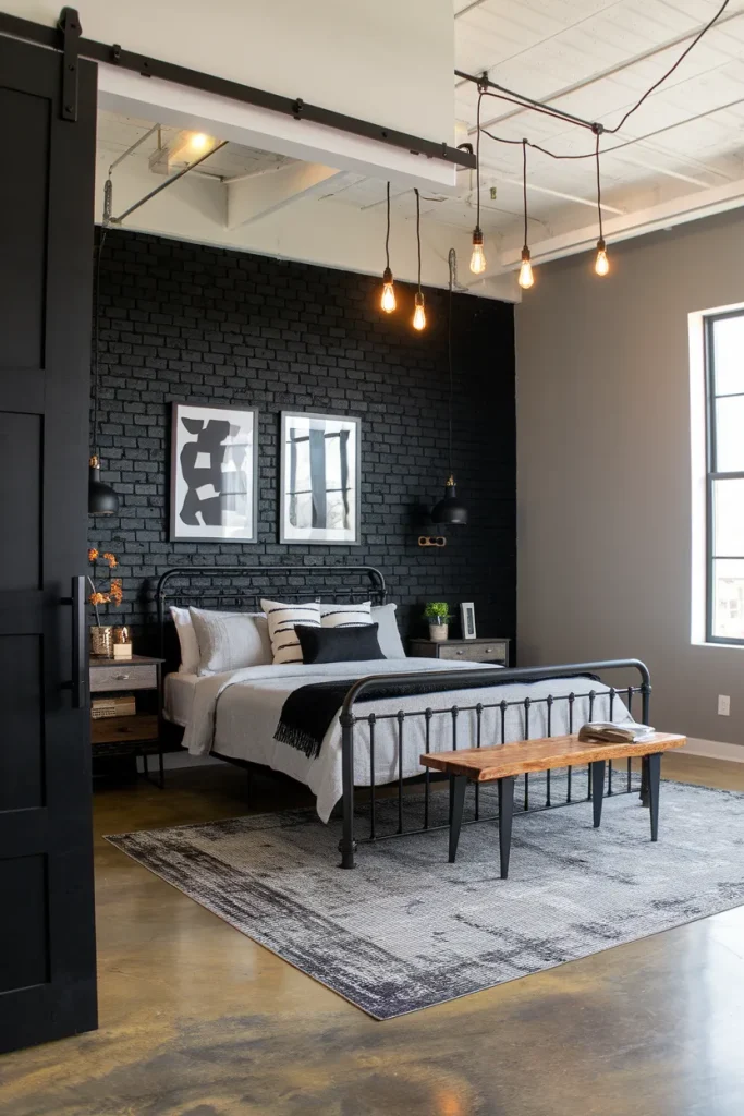 20 Black, White, and Grey Bedroom Ideas That Feel Cozy Yet Luxurious 3 Industrial Chic with Black and Grey Tones