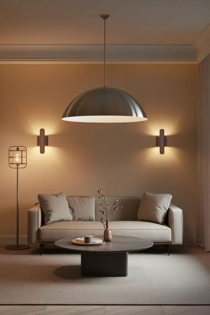 25 Modern Small Living Room Ideas That Make Spaces Look Bigger 2 Layered Lighting for Depth and Warmth