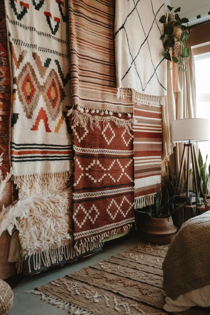 Layered Rugs as Wall Art