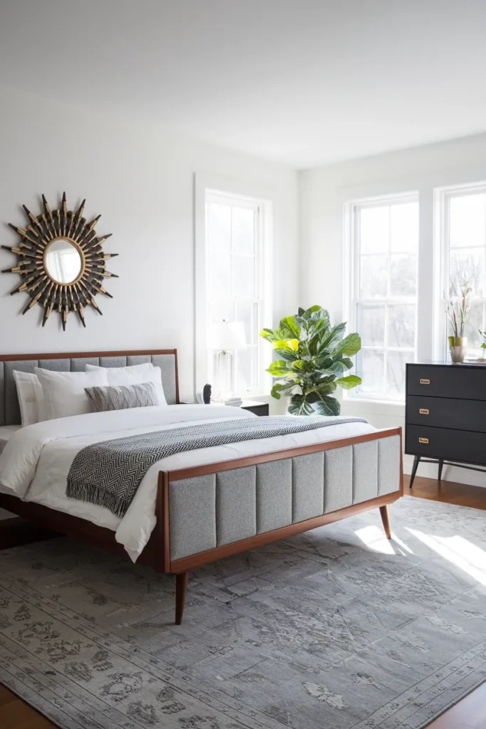 20 Black, White, and Grey Bedroom Ideas That Feel Cozy Yet Luxurious 17 Mid-Century Modern with Grey Accents