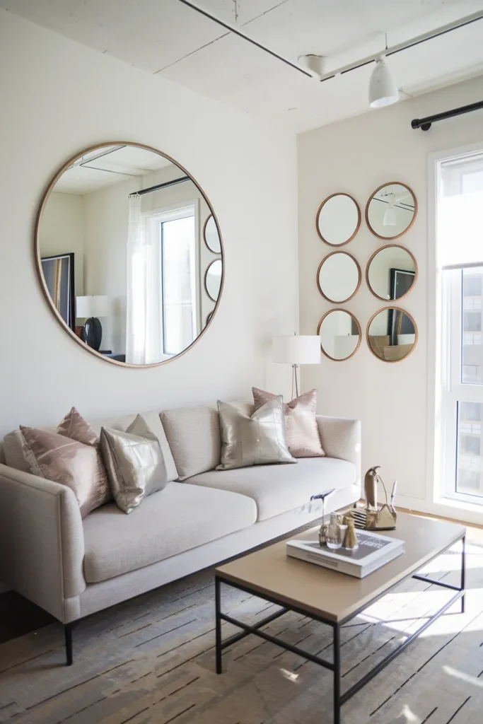 25 Modern Small Living Room Ideas That Make Spaces Look Bigger 3 Mirrors to Maximize Space