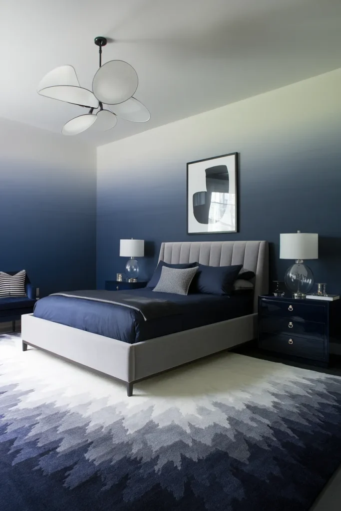 20 Navy Blue and Grey Modern Bedroom Decor Ideas That Feel Timeless & Cozy 7 Navy and Grey Monochrome Magic