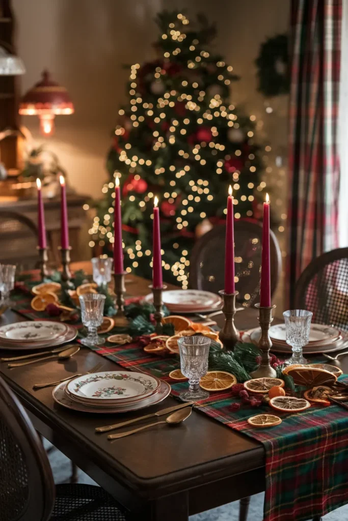 Plaid Table Runner with Vintage Accents