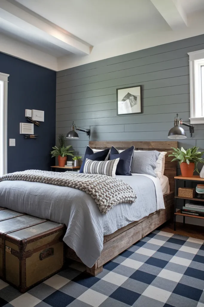 20 Navy Blue and Grey Modern Bedroom Decor Ideas That Feel Timeless & Cozy 19 Rustic Navy and Grey Charm