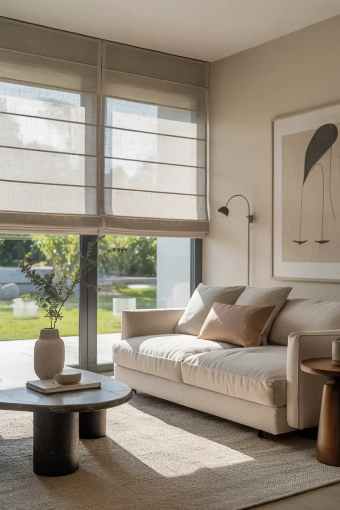 15 Sheer Curtains Living Room Ideas That Feel Effortlessly Elegant 14 Sheer Roman Shades