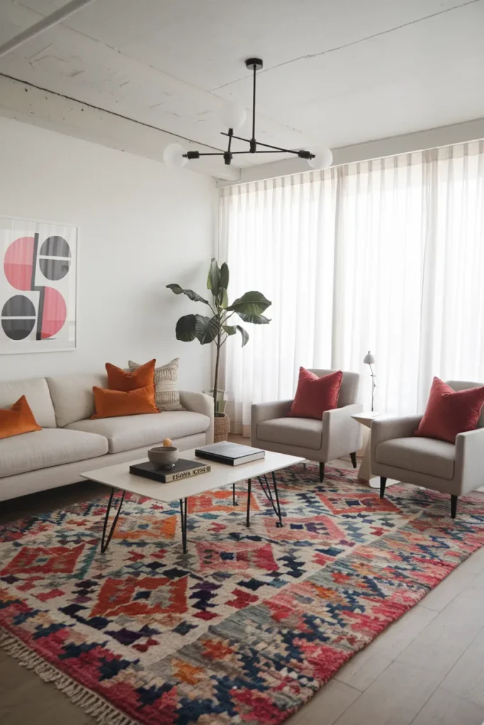 25 Modern Small Living Room Ideas That Make Spaces Look Bigger 7 Statement Rugs for Visual Impact