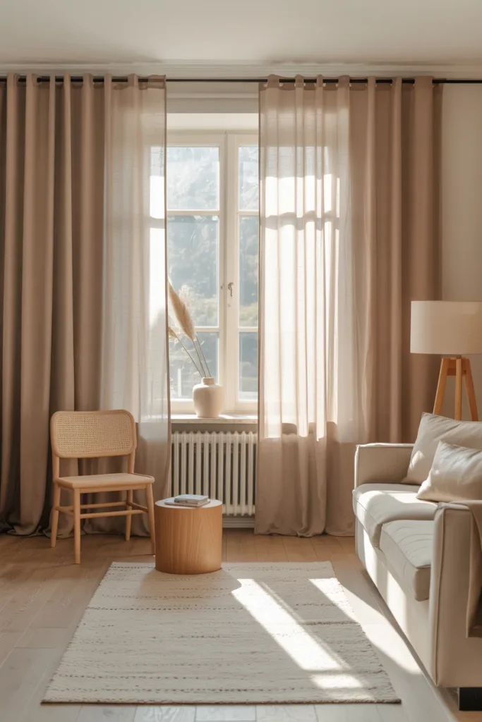 15 Sheer Curtains Living Room Ideas That Feel Effortlessly Elegant 12 Taupe Sheers