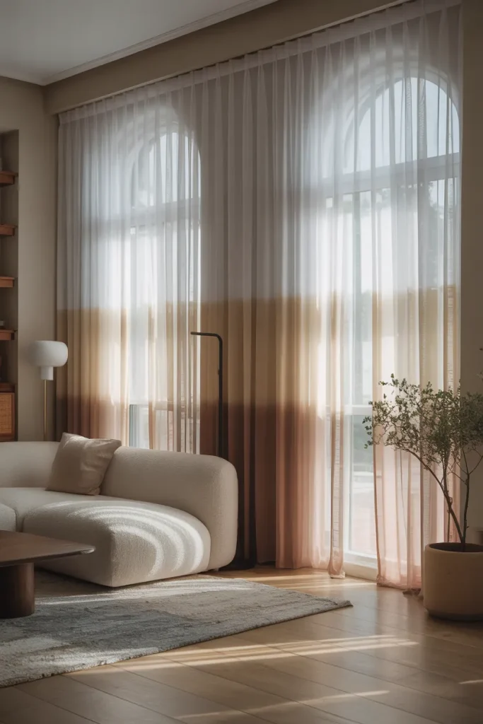 15 Sheer Curtains Living Room Ideas That Feel Effortlessly Elegant 11 Two-Toned Sheer Curtains