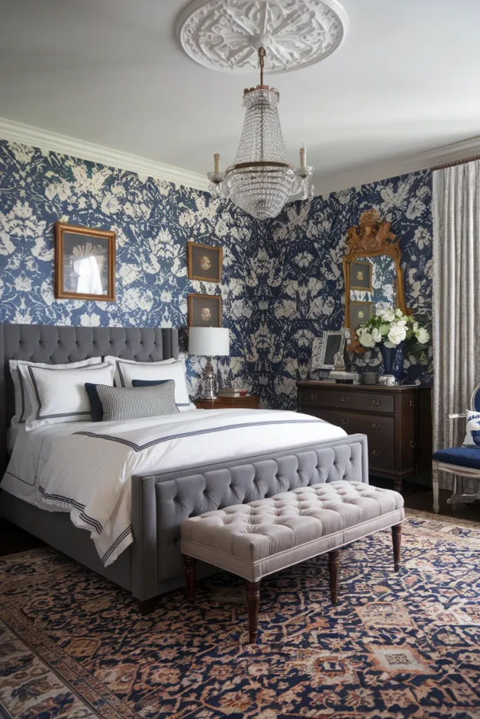 20 Navy Blue and Grey Modern Bedroom Decor Ideas That Feel Timeless & Cozy 4 Vintage Navy and Grey Elegance