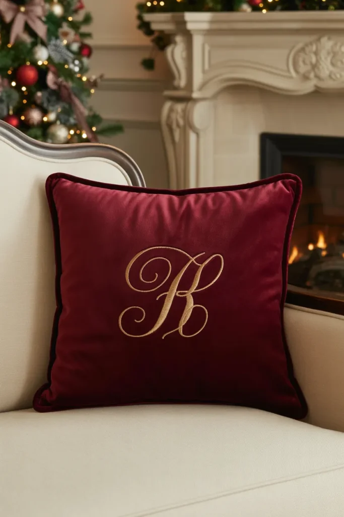 15 Luxury Christmas Decor Ideas That Look Expensive & Elegant 7 Monogrammed Velvet Pillows