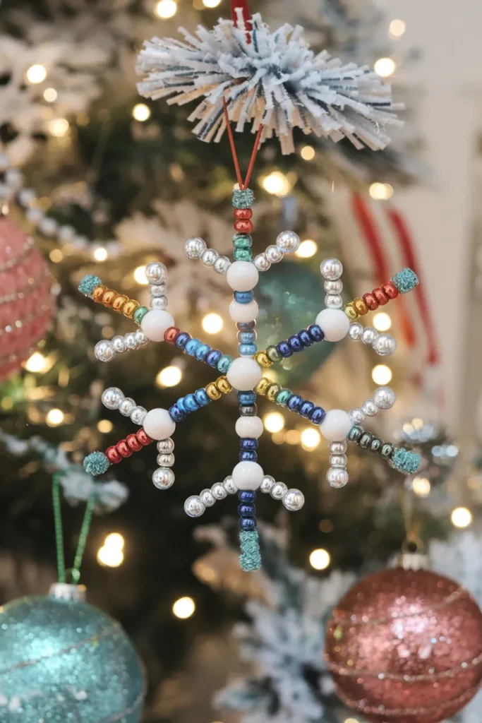 12 Dollar Store DIY Christmas Decor Ideas for Stylish and Affordable Holiday Decorating 10 Beaded Snowflake Ornaments